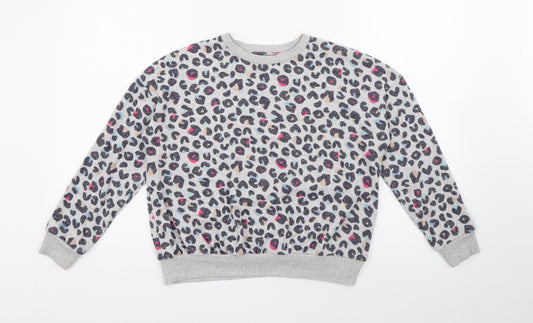 Marks and Spencer Girls Grey Animal Print Viscose Pullover Sweatshirt Size 11-12 Years