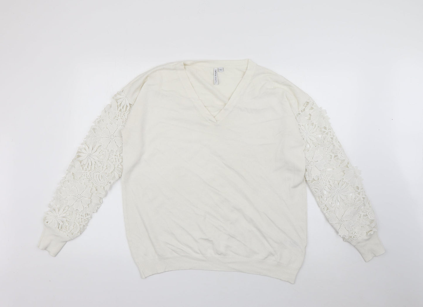 Capsule Womens White V-Neck  Viscose Pullover Jumper Size 16   - Lace