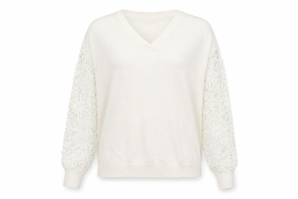 Capsule Womens White V-Neck Viscose Pullover Jumper Size 16 - Lace