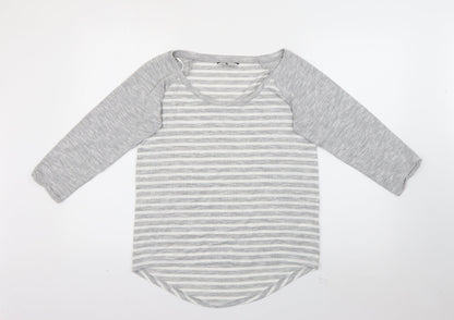 Tu Womens Green Scoop Neck Striped Polyester Pullover Jumper Size 12
