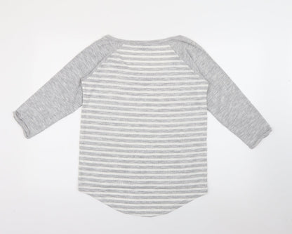 Tu Womens Green Scoop Neck Striped Polyester Pullover Jumper Size 12