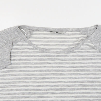 Tu Womens Green Scoop Neck Striped Polyester Pullover Jumper Size 12
