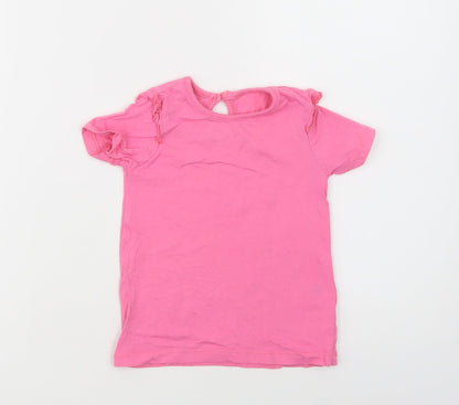 Dunnes Girls Pink  Cotton Basic T-Shirt Size 2-3 Years Crew Neck Button