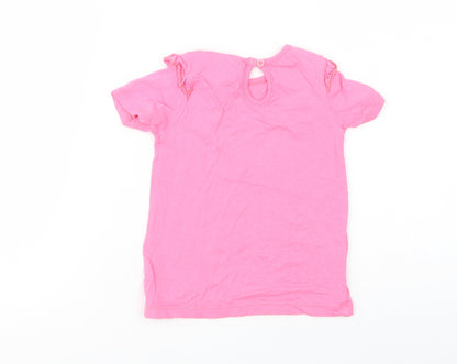 Dunnes Girls Pink  Cotton Basic T-Shirt Size 2-3 Years Crew Neck Button