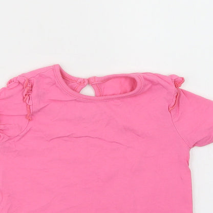 Dunnes Girls Pink  Cotton Basic T-Shirt Size 2-3 Years Crew Neck Button