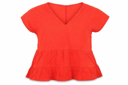 F&F Womens Red  Viscose Basic Blouse Size 6 V-Neck