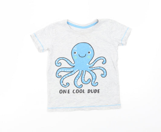 Dunnes Stores Boys Grey  Cotton Basic T-Shirt Size 2-3 Years Crew Neck Pullover - One Cool Dude