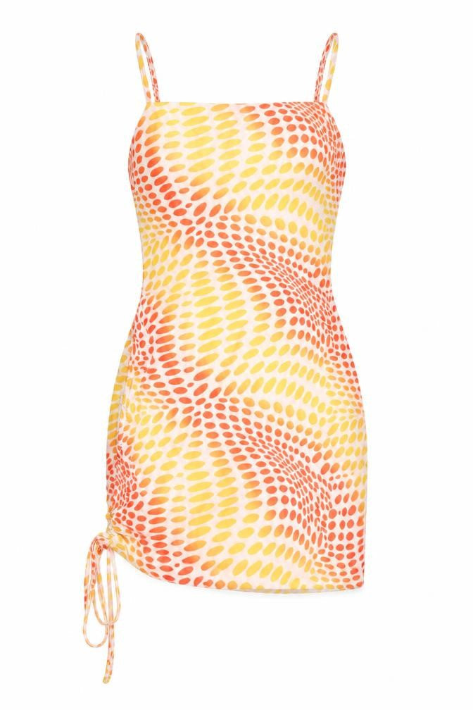 SheIn Womens Orange Geometric Polyester Bodycon  Size XS  Square Neck Tie