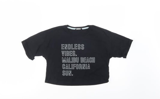 George Girls Black  Cotton Cropped Polo Size 10-11 Years Crew Neck Pullover - Endless Vibes