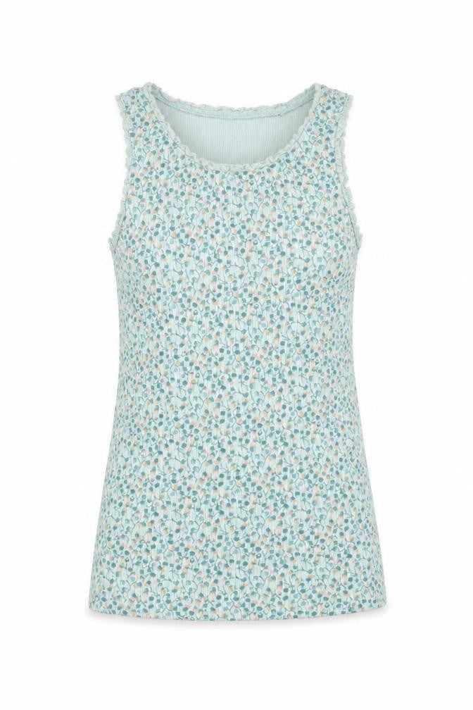 NEXT Girls Green Floral Cotton Basic Tank Size 9 Years Crew Neck Pullover