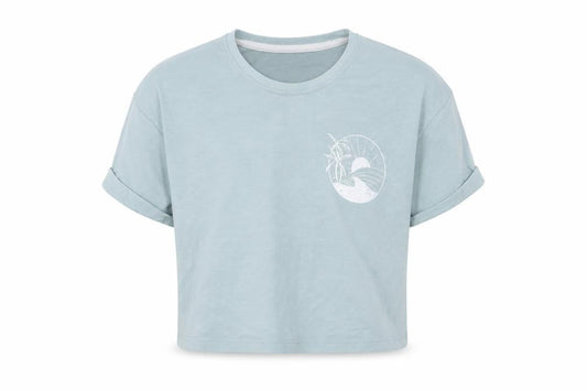 George Girls Green  Cotton Cropped T-Shirt Size 10-11 Years Crew Neck Pullover - Palm Tree & Sun