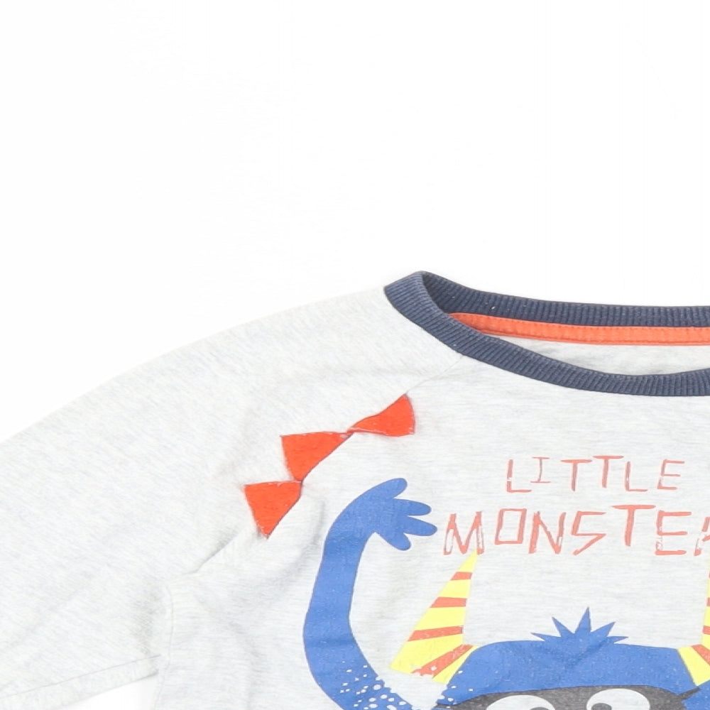 Dunnes Stores Boys Grey  Cotton Pullover T-Shirt Size 3-4 Years Crew Neck Pullover - Little Monster