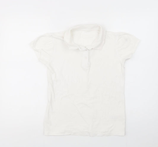 George Girls White  Cotton Basic Polo Size 13-14 Years Collared Button - School Wear