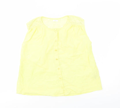 Next Girls Yellow  Cotton Basic Button-Up Size 12 Years Crew Neck Button - Lace Detail