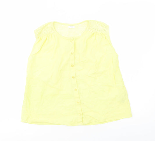 NEXT Girls Yellow  Cotton Basic Button-Up Size 12 Years Crew Neck Button - Lace Detail