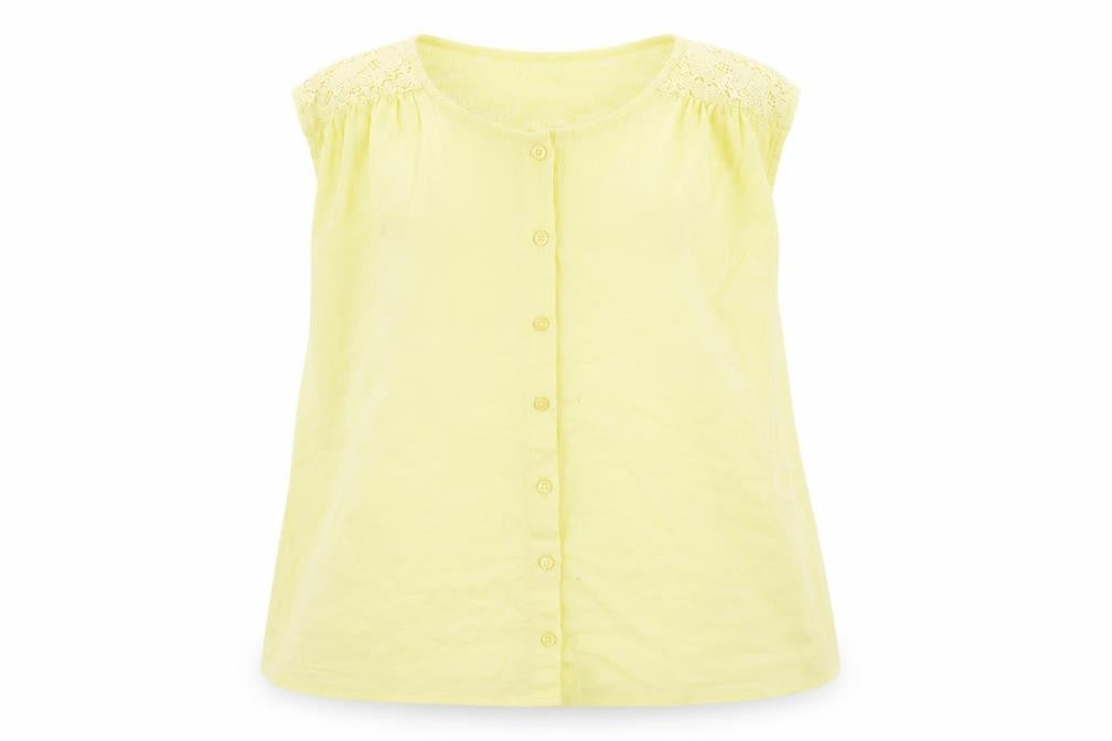 NEXT Girls Yellow  Cotton Basic Button-Up Size 12 Years Crew Neck Button - Lace Detail