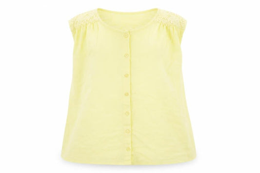 Next Girls Yellow  Cotton Basic Button-Up Size 12 Years Crew Neck Button - Lace Detail