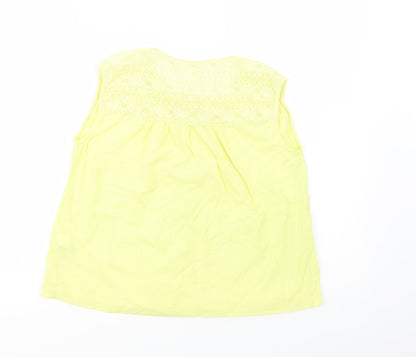 Next Girls Yellow  Cotton Basic Button-Up Size 12 Years Crew Neck Button - Lace Detail