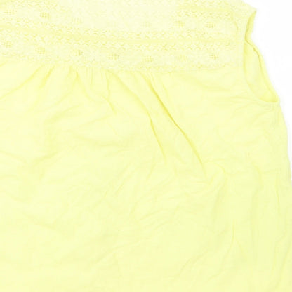 Next Girls Yellow  Cotton Basic Button-Up Size 12 Years Crew Neck Button - Lace Detail