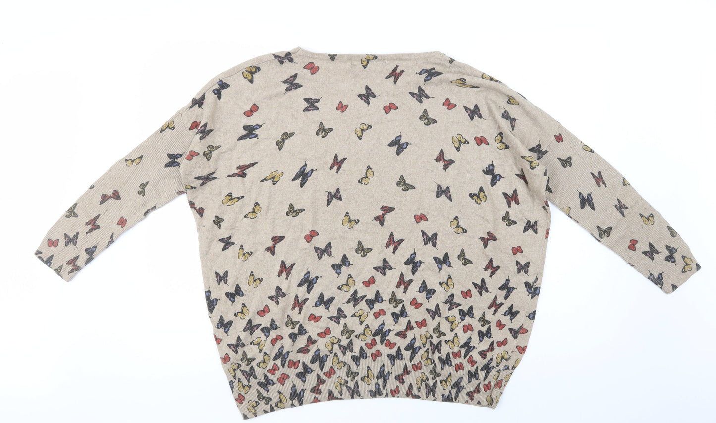 Mela Loves London Womens Beige Crew Neck Geometric Polyamide Pullover Jumper Size M   - Butterfly Print
