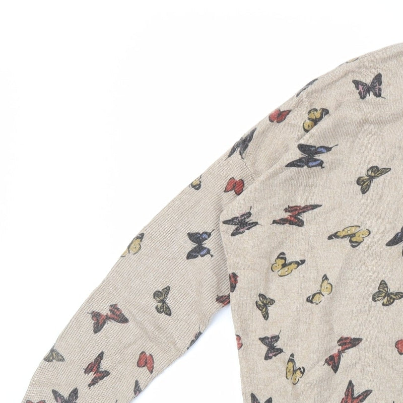 Mela Loves London Womens Beige Crew Neck Geometric Polyamide Pullover Jumper Size M   - Butterfly Print