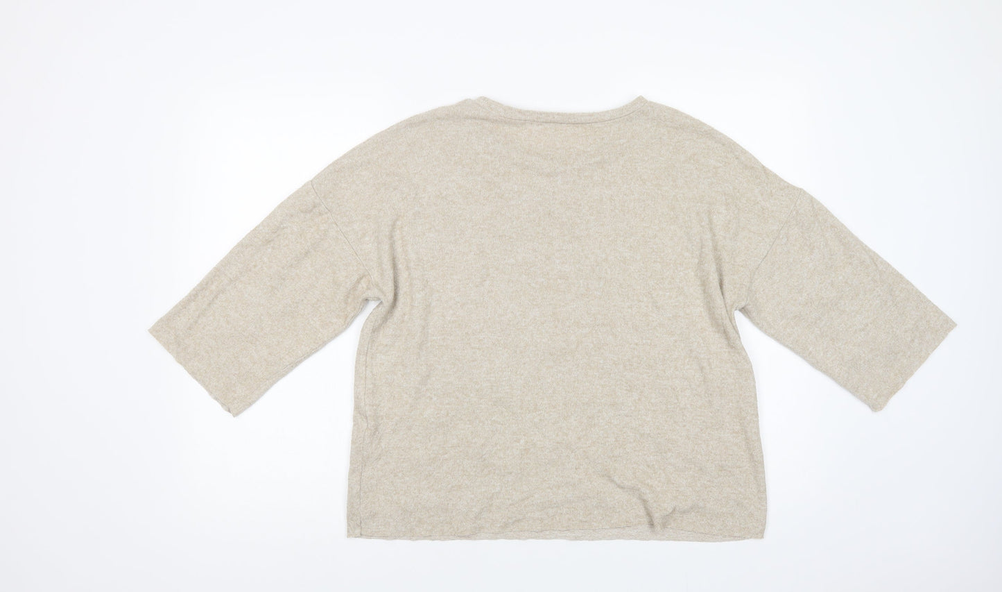 Zara Womens Beige Crew Neck  Viscose Pullover Jumper Size M