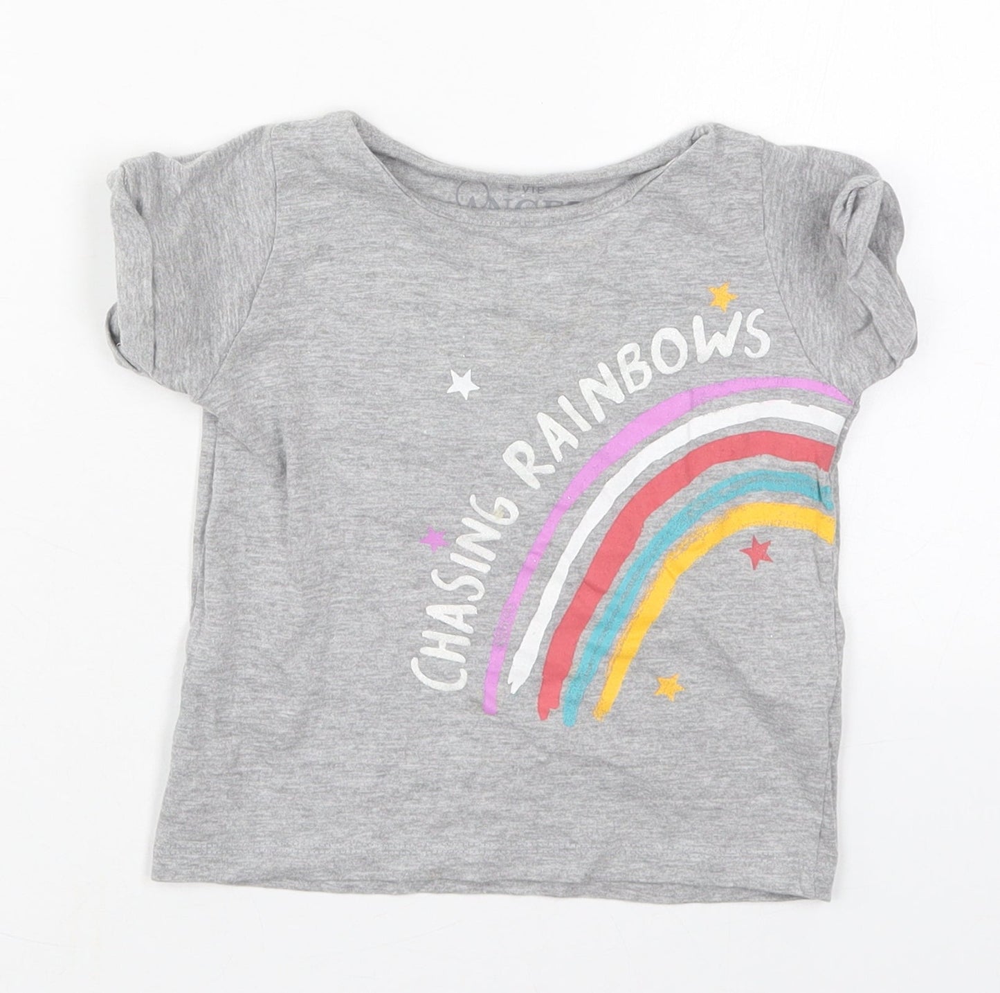 Evie Girls Grey  Cotton Basic T-Shirt Size 12-18 Months Crew Neck Pullover - Chasing Rainbows
