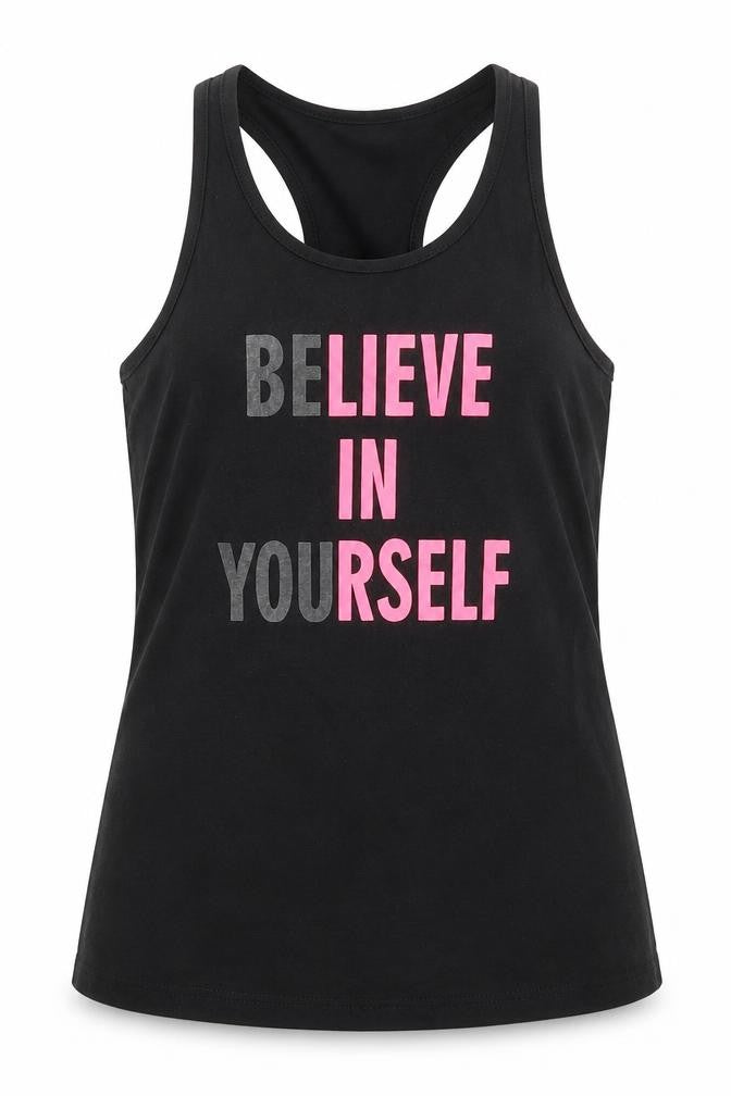 Young Dimension Girls Black  Cotton Basic Tank Size 10-11 Years Round Neck Pullover - Believe in Yourself