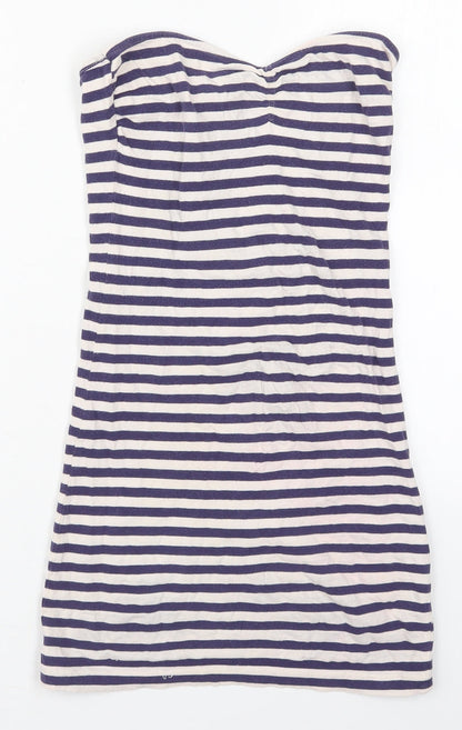 Preloved Miss Selfridge Womens Blue Striped Cotton Mini  Size 10  Square Neck Pullover - Front