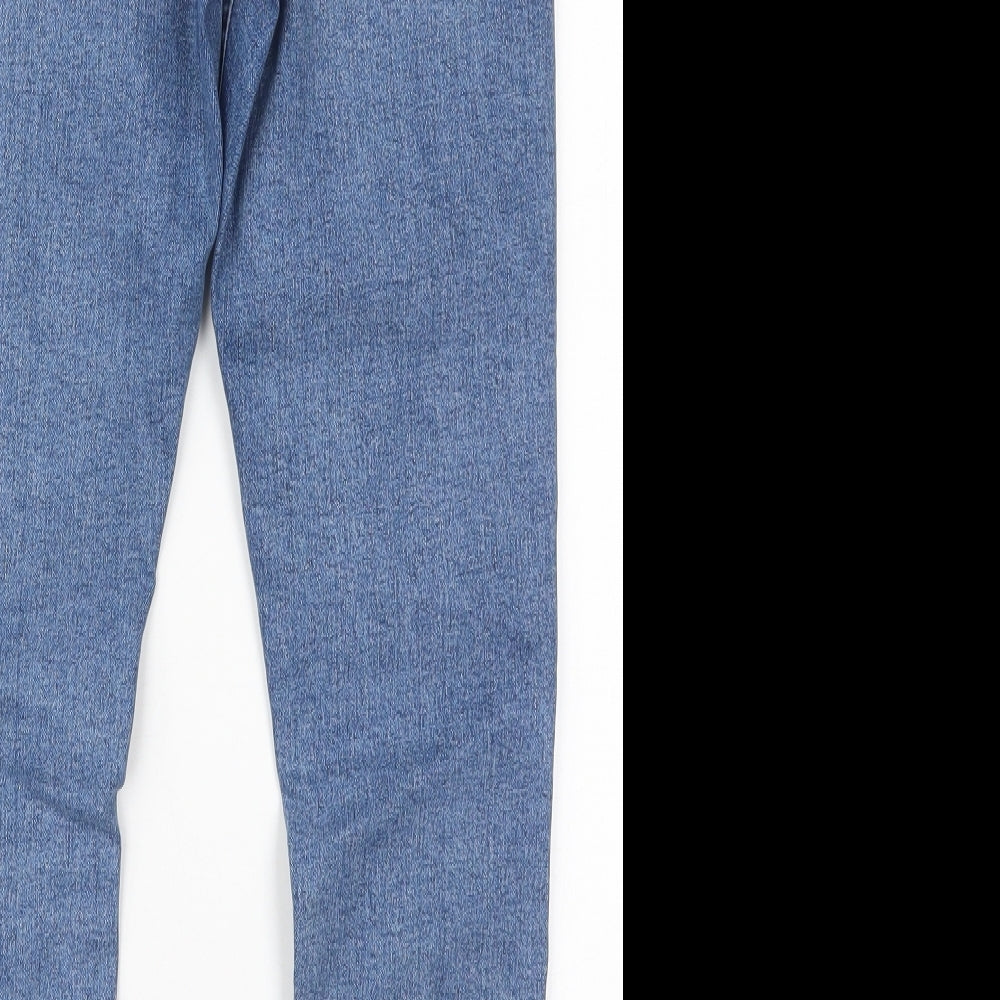 Topshop Womens Blue  Cotton Skinny Jeans Size 28 in L25 in Regular Button - Distressed Hem