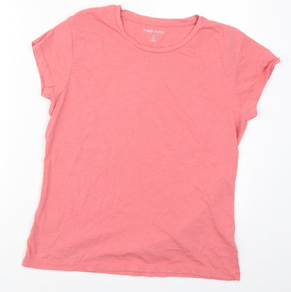 Preloved Dunnes Womens Pink  Cotton Basic T-Shirt Size 8 Crew Neck - Front