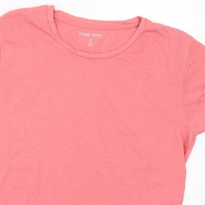 Preloved Dunnes Womens Pink  Cotton Basic T-Shirt Size 8 Crew Neck - Detail