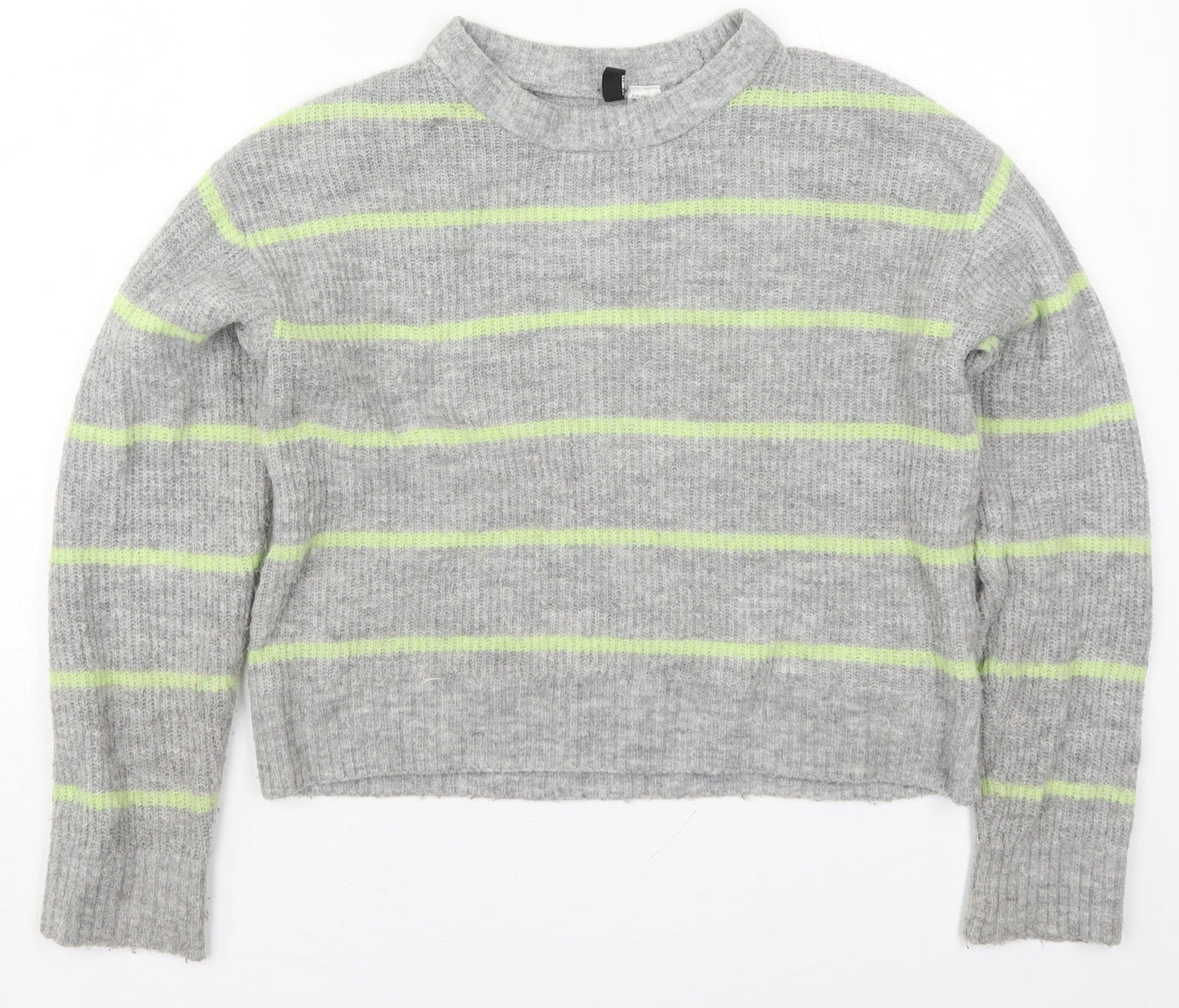 H&M Womens Grey Round Neck Striped Acrylic Pullover Jumper Size XS   - Green