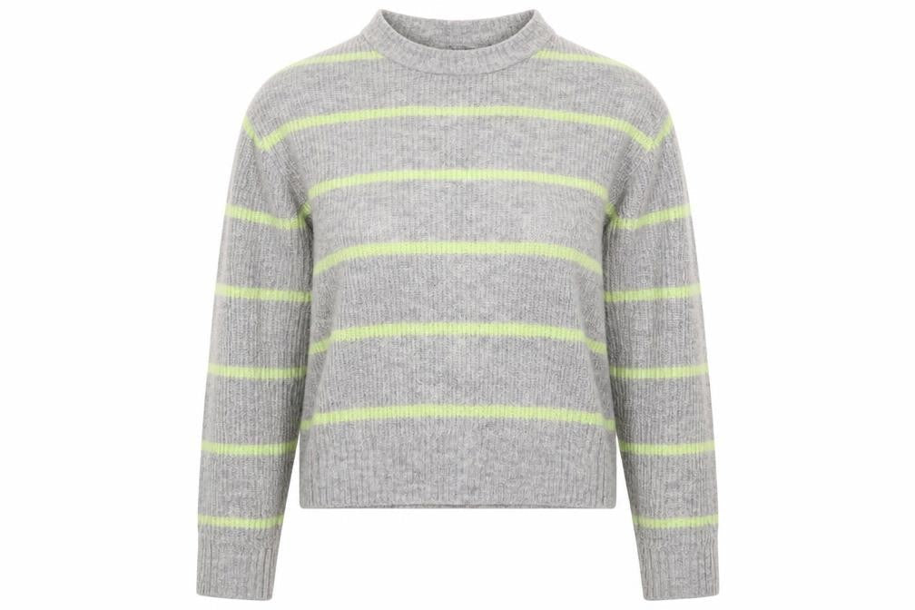 H&M Womens Grey Round Neck Striped Acrylic Pullover Jumper Size XS   - Green