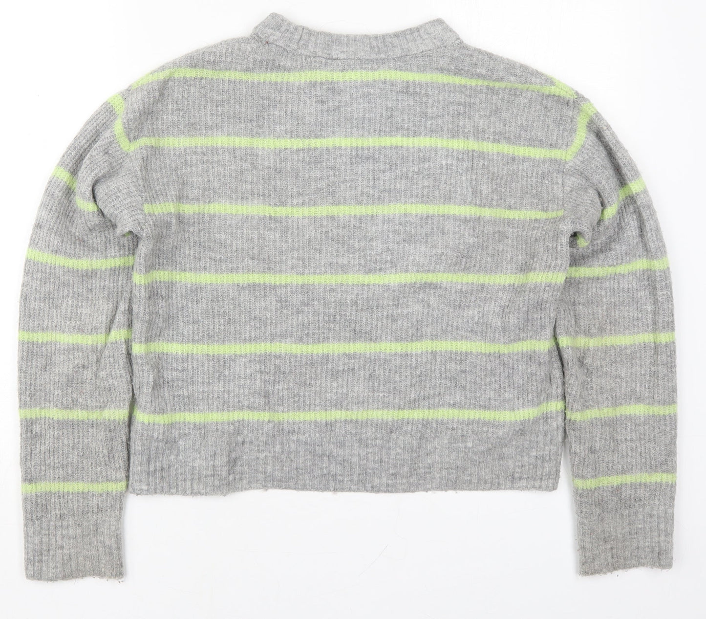 H&M Womens Grey Round Neck Striped Acrylic Pullover Jumper Size XS   - Green