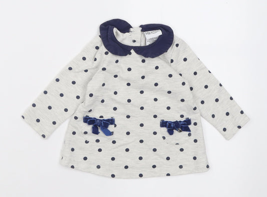 Lily Wicket Girls Grey Polka Dot Cotton Basic Casual Size 3-6 Months Collared Button