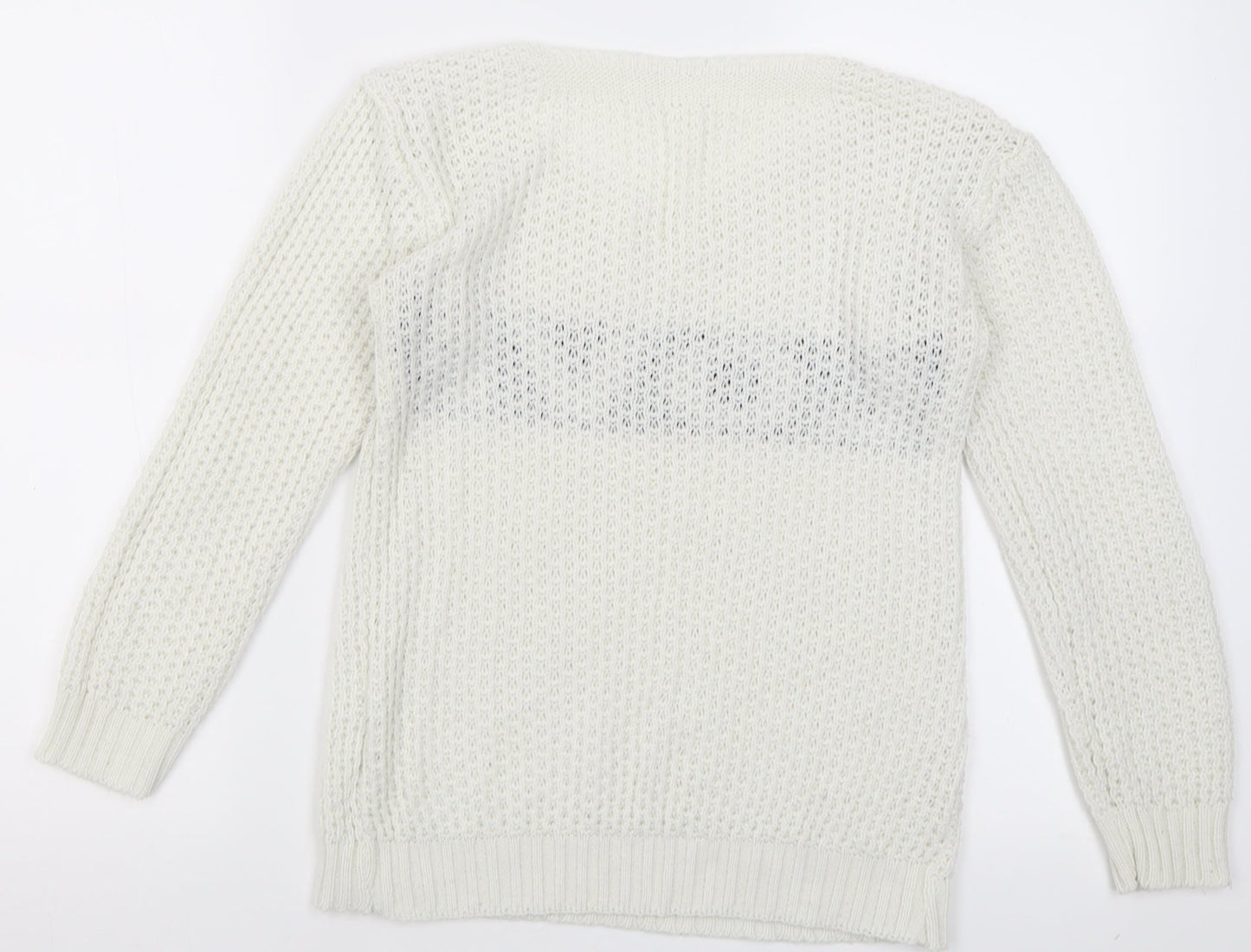 Preworn Womens White Crew Neck  Acrylic Pullover Jumper Size S   - Love