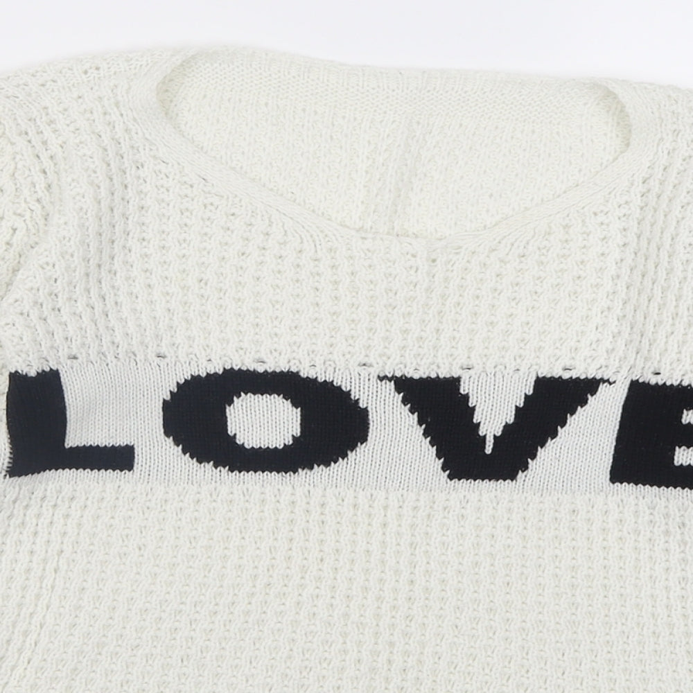 Preworn Womens White Crew Neck  Acrylic Pullover Jumper Size S   - Love
