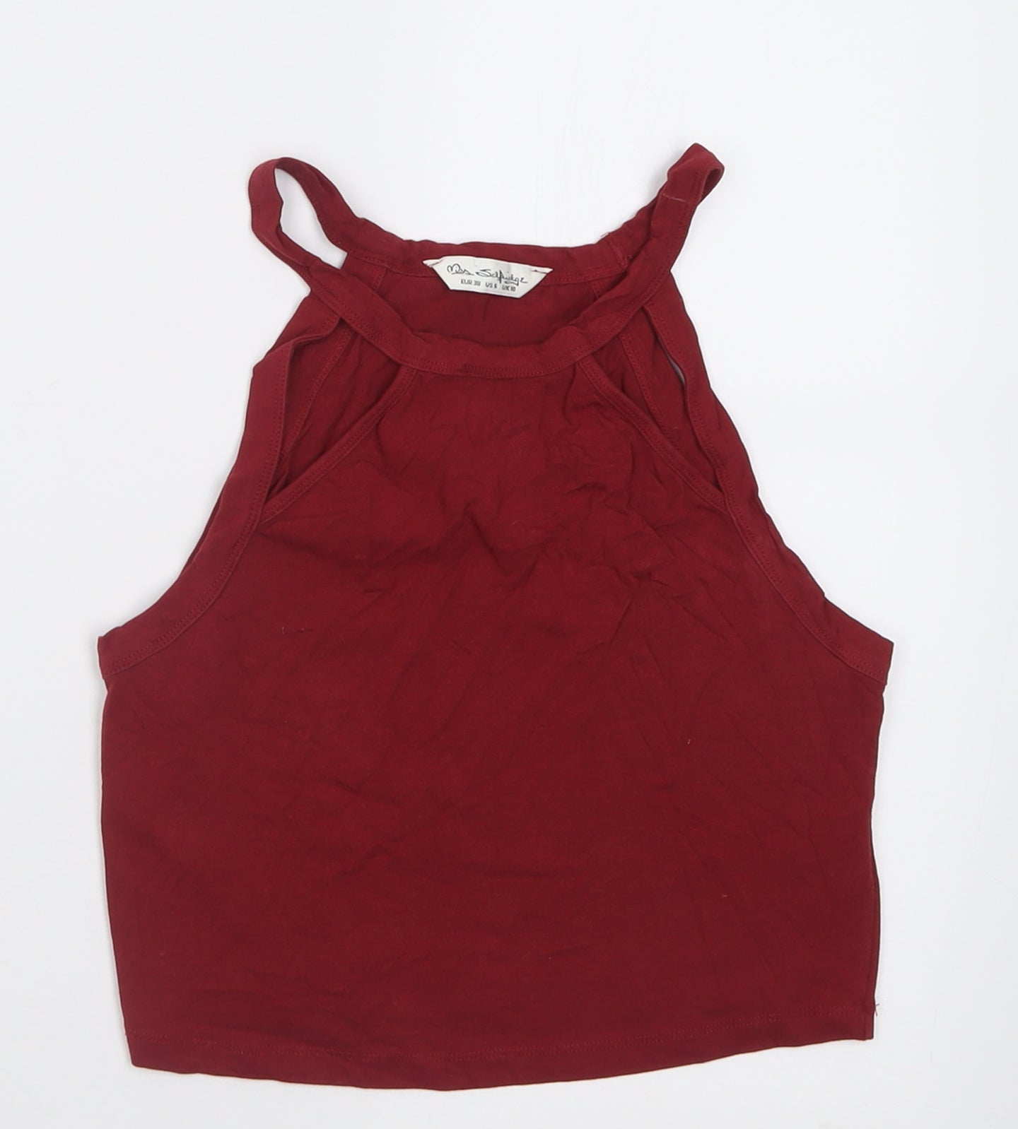 Miss Selfridge Womens Red  Cotton Cropped Tank Size 10 Square Neck