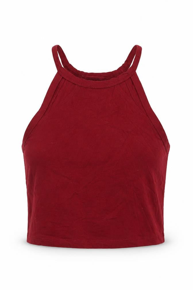 Miss Selfridge Womens Red  Cotton Cropped Tank Size 10 Square Neck