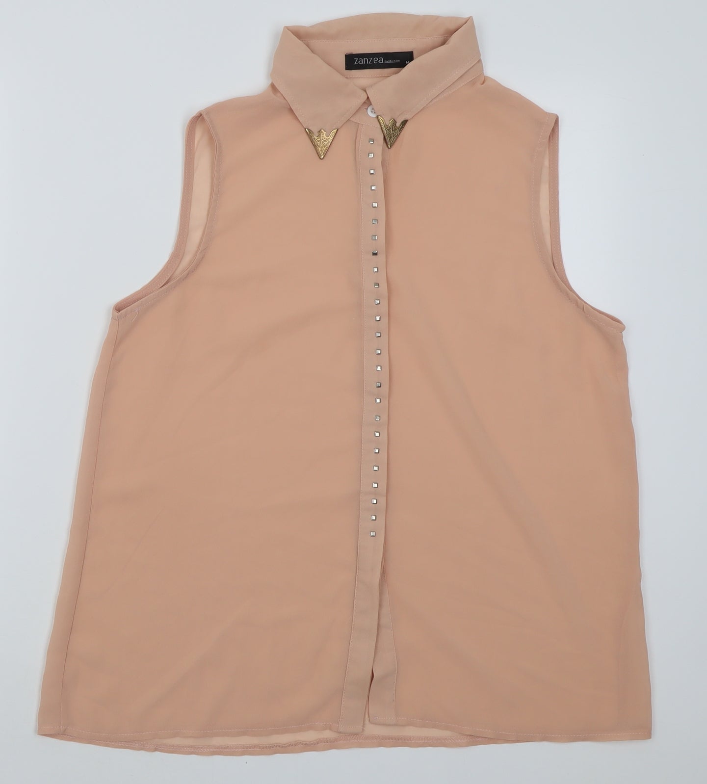 Zanzea Womens Pink  Polyester Basic Button-Up Size M Collared