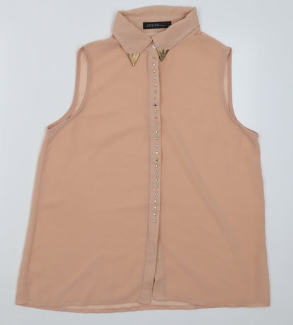 Zanzea Womens Pink  Polyester Basic Button-Up Size M Collared