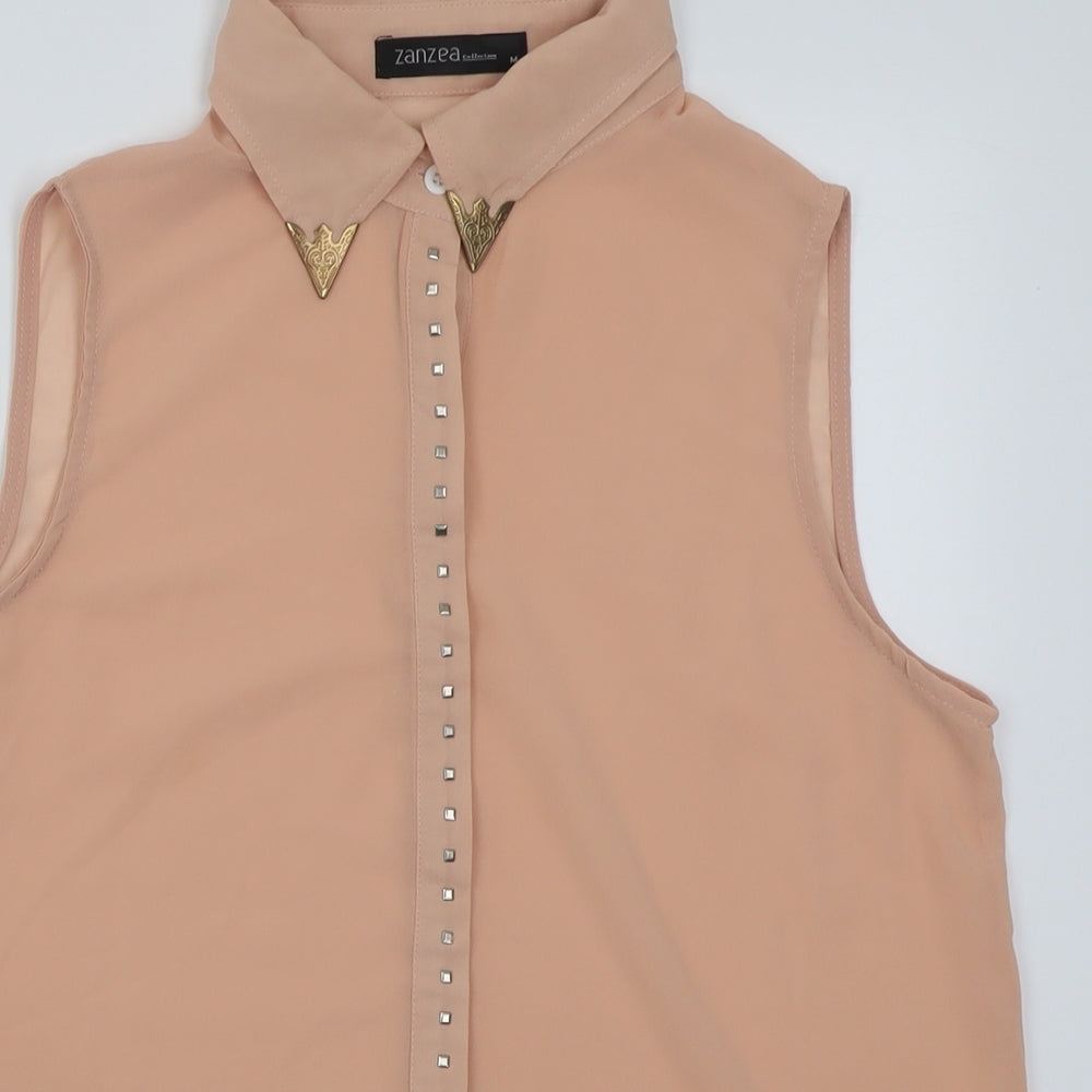 Zanzea Womens Pink  Polyester Basic Button-Up Size M Collared