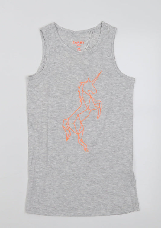 carry kids Boys Grey  Cotton Basic Tank Size 12 Years Scoop Neck Pullover