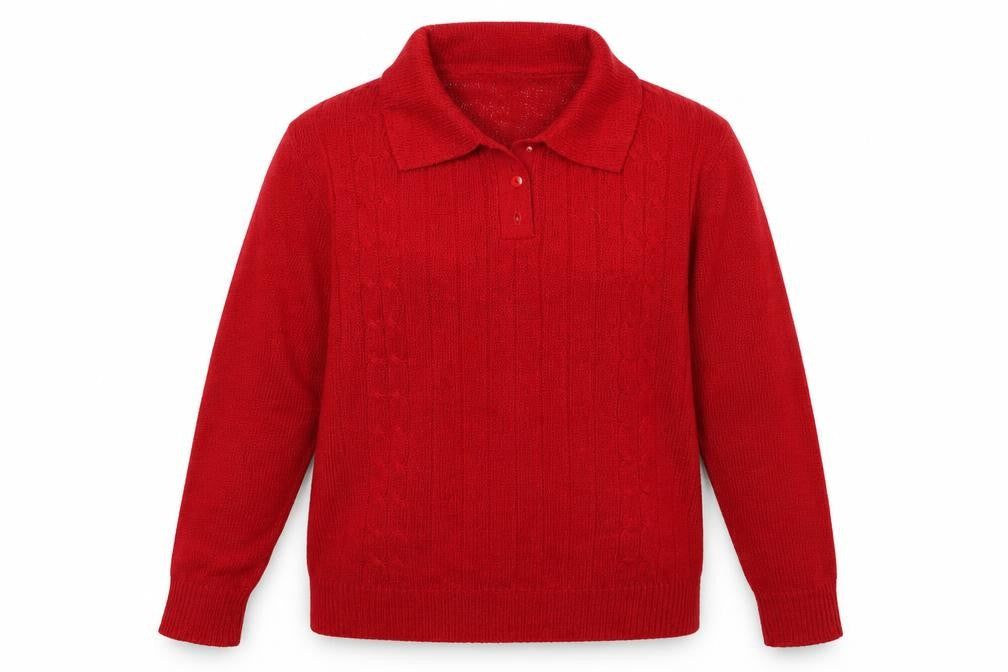 Classics Womens Red Collared  Acrylic Pullover Jumper Size 12