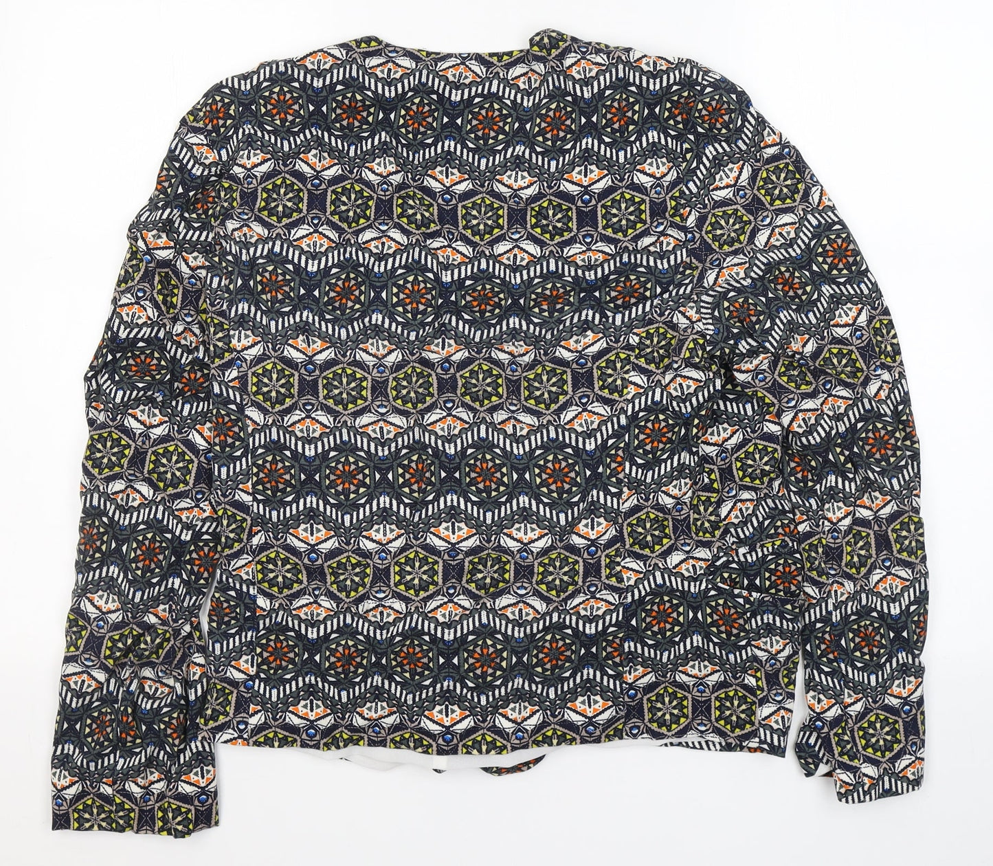 New Look Womens Blue V-Neck Geometric Viscose Cardigan Jumper Size 16