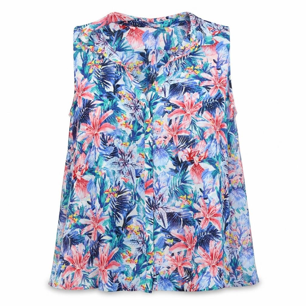 H&M Womens Blue Floral Polyester Camisole Blouse Size 10 V-Neck
