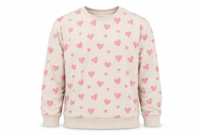 Dunnes Girls Beige Geometric Cotton Pullover Sweatshirt Size 10-11 Years   - Heart Print