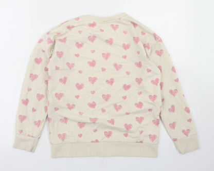 Dunnes Girls Beige Geometric Cotton Pullover Sweatshirt Size 10-11 Years   - Heart Print