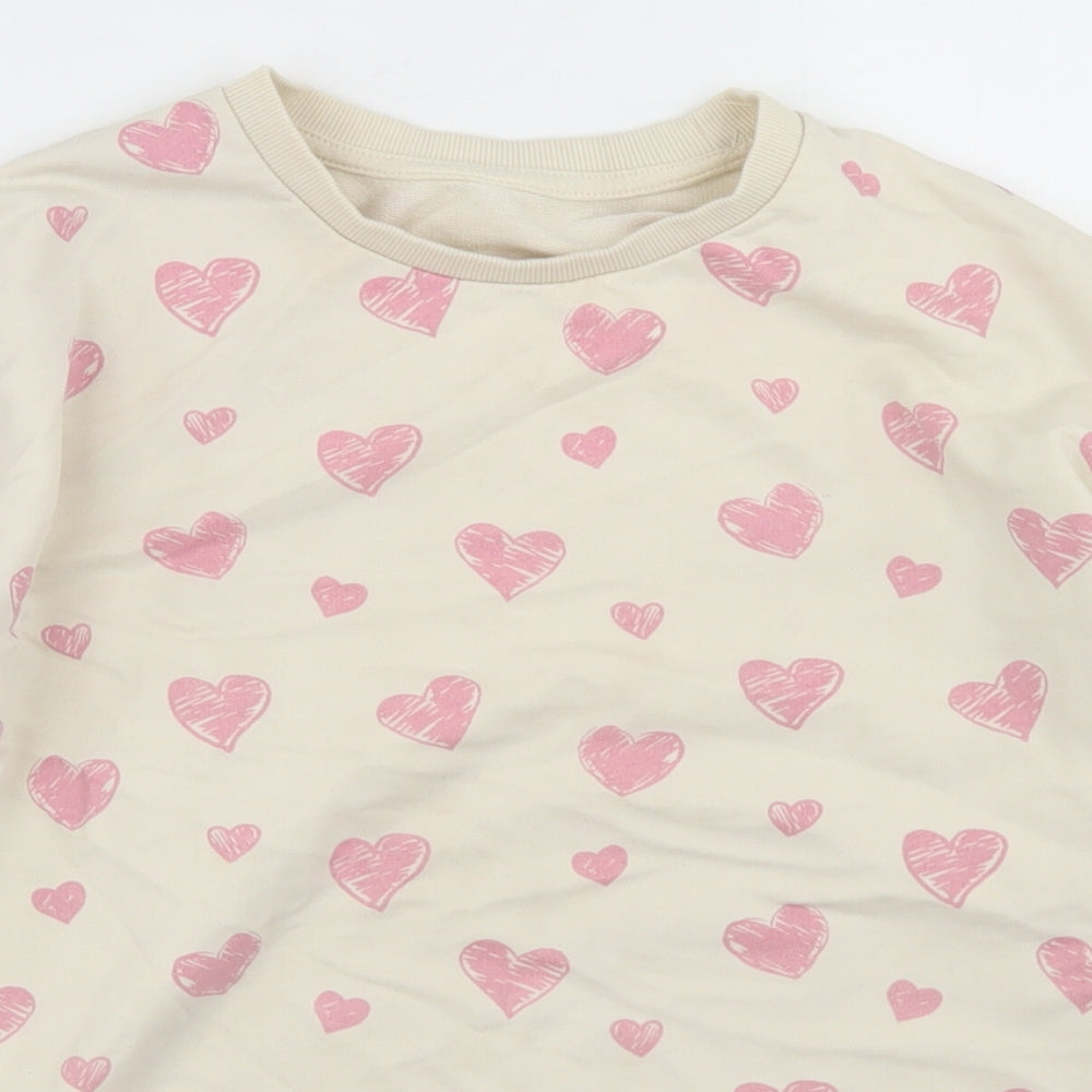 Dunnes Girls Beige Geometric Cotton Pullover Sweatshirt Size 10-11 Years   - Heart Print